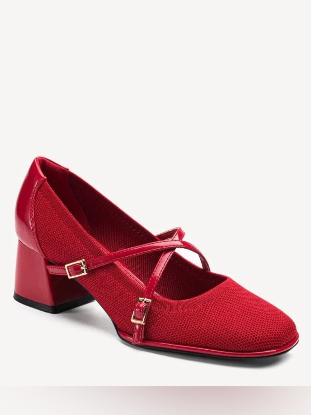 NIB Newbella Red Mary Jane Cross Strap Block Heel Pumps Size 8.5
